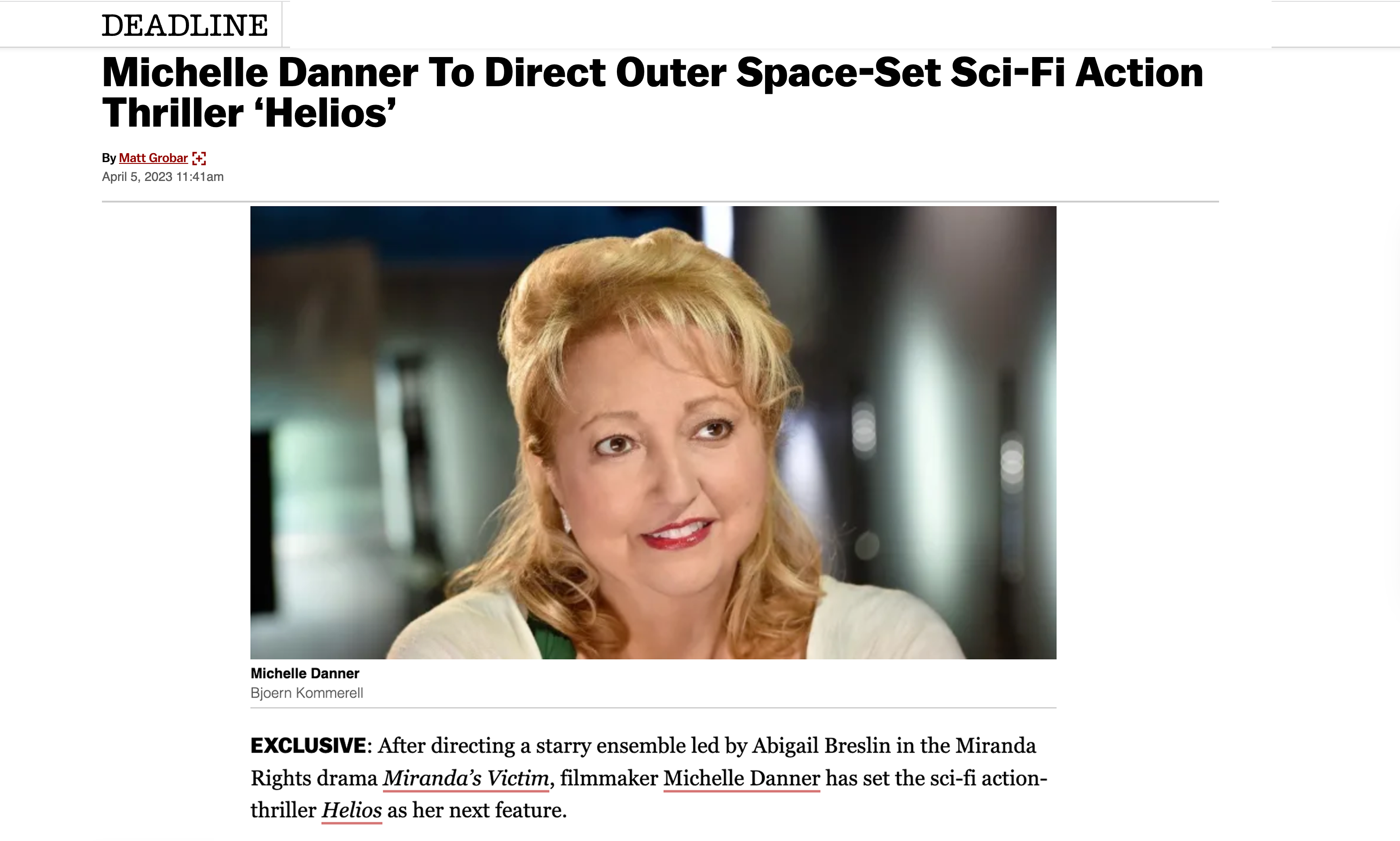 Michelle Danner To Direct Outer Space-Set Sci-Fi Action Thriller ‘Helios’